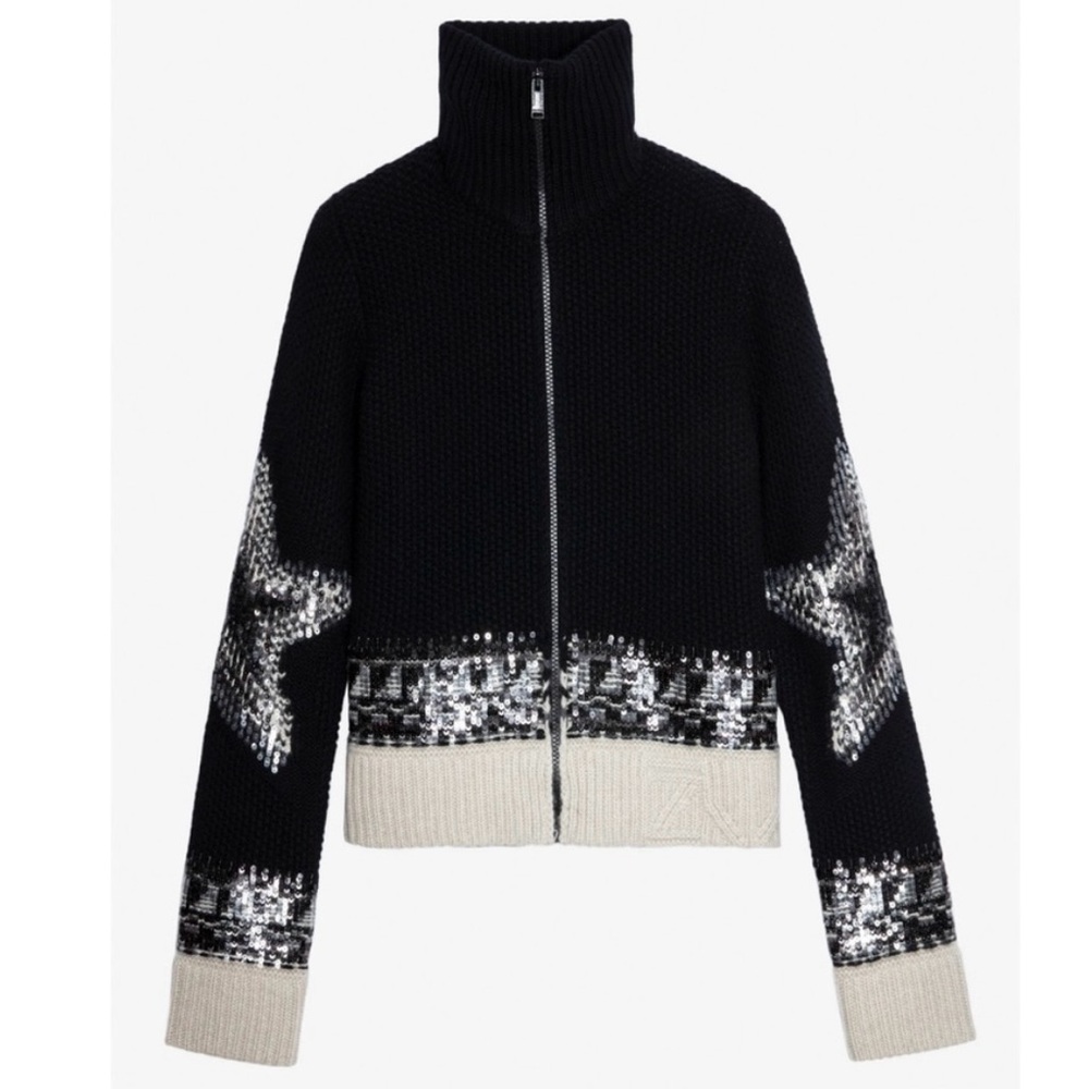 Zadig & Voltaire Christa 100% cashmere sequin sweater. Black - Picture 4 of 12